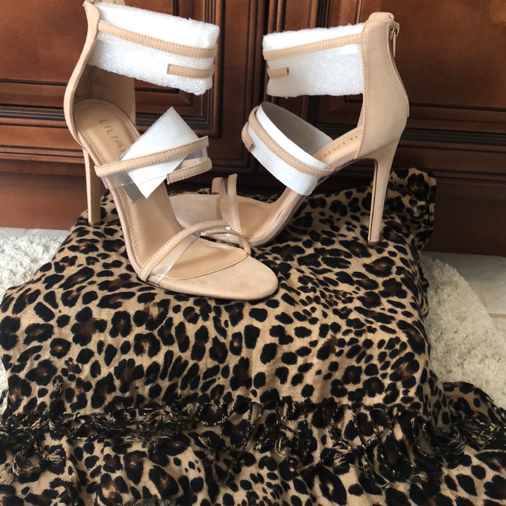Liliana nude suede high heel sandals size 9